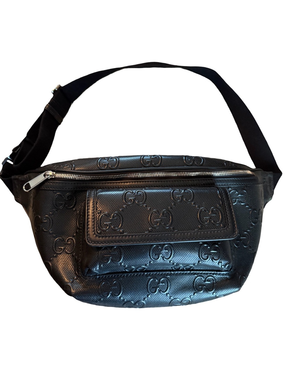 Gucci Black Embossed Monogram Belt Bag